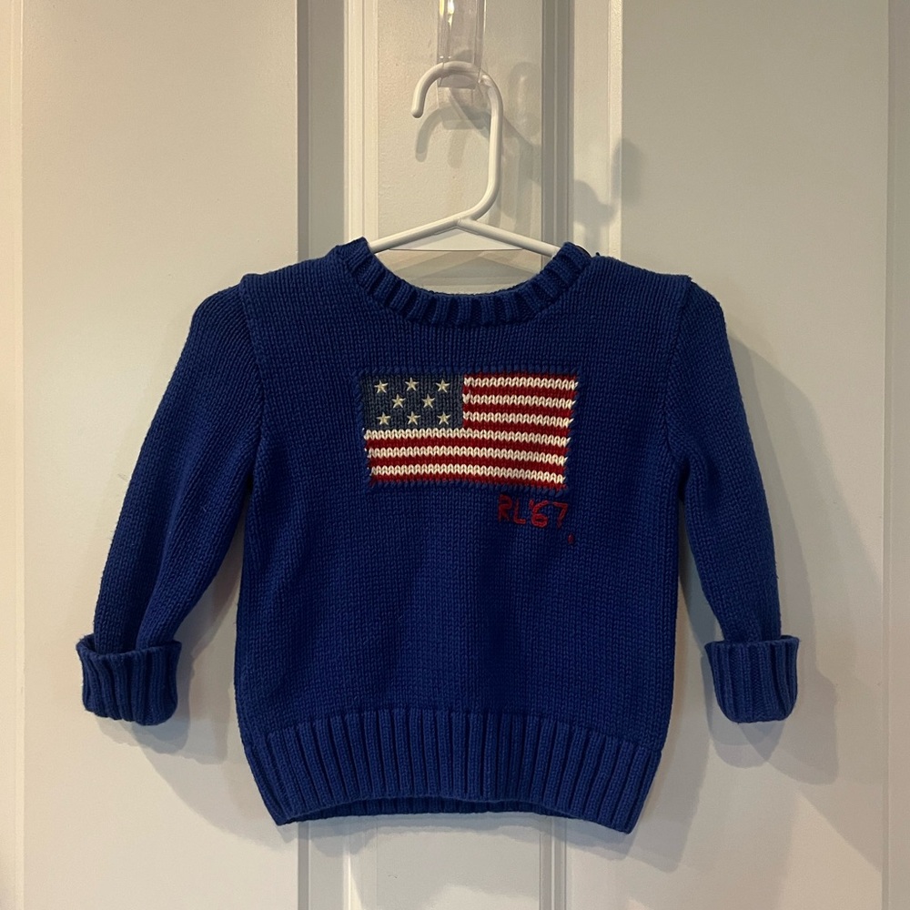 Polo Ralph Lauren Blue Cotton American Flag Sweater, 12 Months